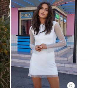 12th Tribe ANNA WHITE RHINESTONE MESH MINI DRESS